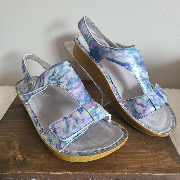 algeria Shoes - Alegria Kendra 298 Butterfly Tie-Dye Blue Leather Strappy Sandals Size 38